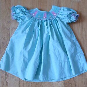 Edgehill Collection Baby Girl Green Spring Dress – Bunny Design – Size 6 Months